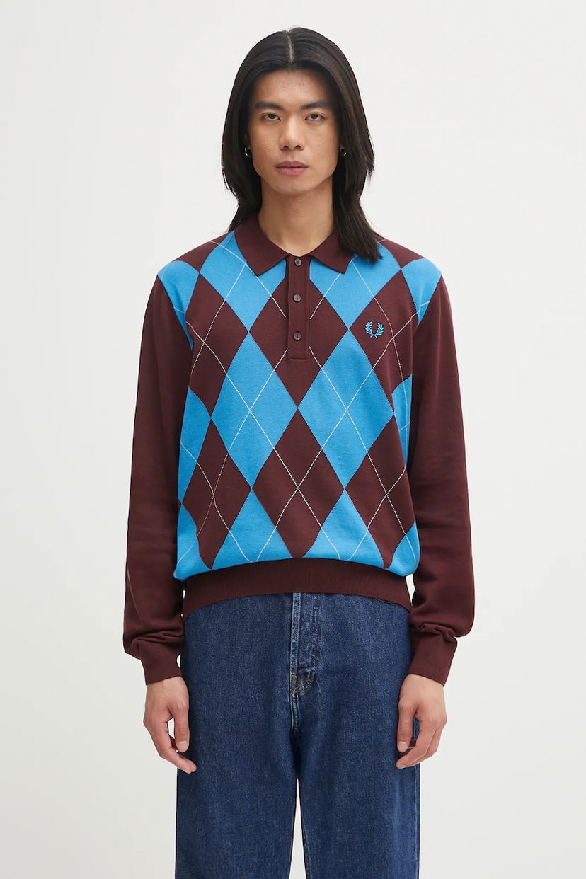 Polo tričko Fred Perry Fred Perry Argyle Knitted Long Sleeve Polo Hnedá | K1318