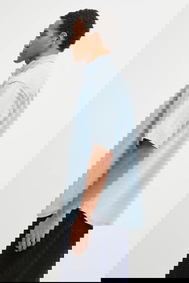 Košeľa AAPE by A Bathing Ape AAPE Now Relaxed Short-Sleeve Button-Down Denim Shirt Modrá | AAPSRM8515XXO, 1