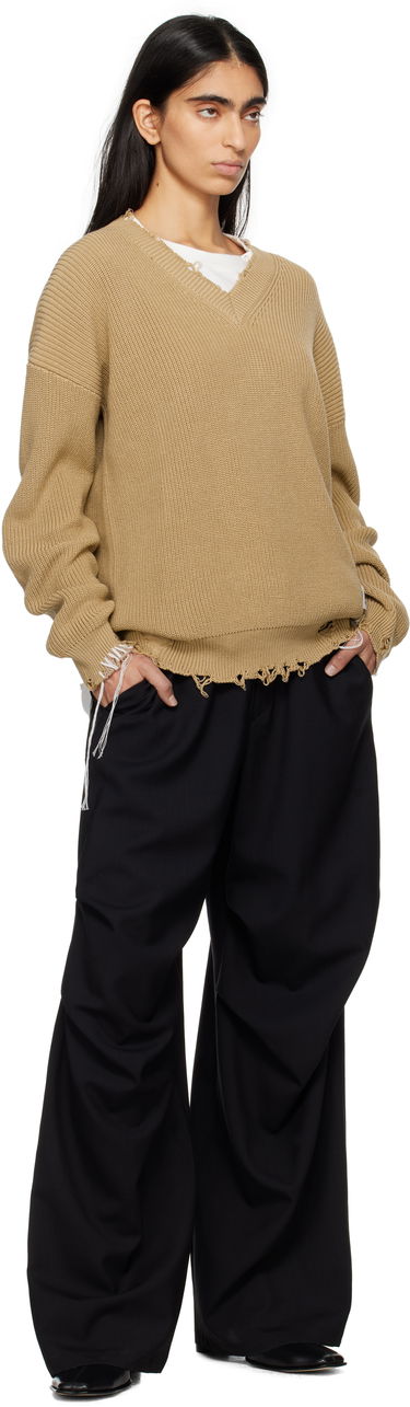 Sveter Maison Margiela MM6 Maison Margiela Eaten Knit V-Neck Sweater Béžová | SH0HN0001 M13089, 3