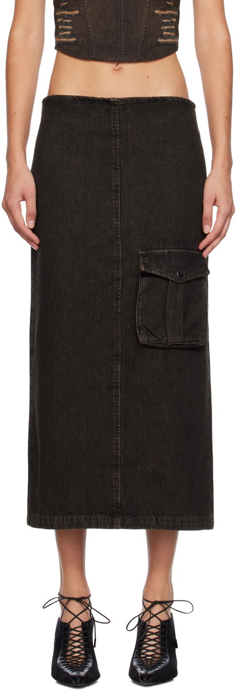 Sukňa Miaou Miaou Freya Denim Maxi Cargo Pocket Skirt Čierna | 4047SD4BLK