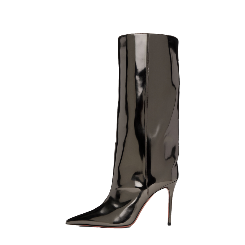 Tenisky a topánky Amina Muaddi Fiona 95 Metallic Leather Tall Boots Čierna | FIONA BOOT 95