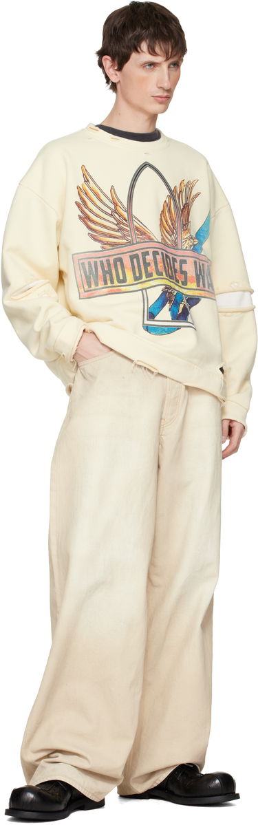 Mikina Who Decides War Ribbon Tour Distressed Graphic Sweatshirt Béžová | 1110540019FW25, 3