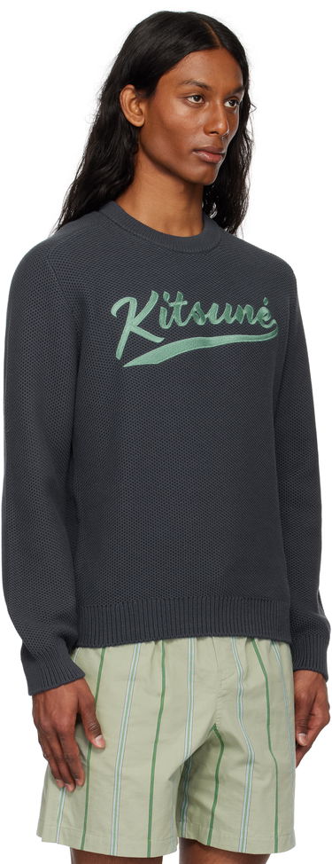 Sveter MAISON KITSUNÉ Kitsuné Varsity Embroidered Mesh Sweater Šedá | OM00808KT1137, 1