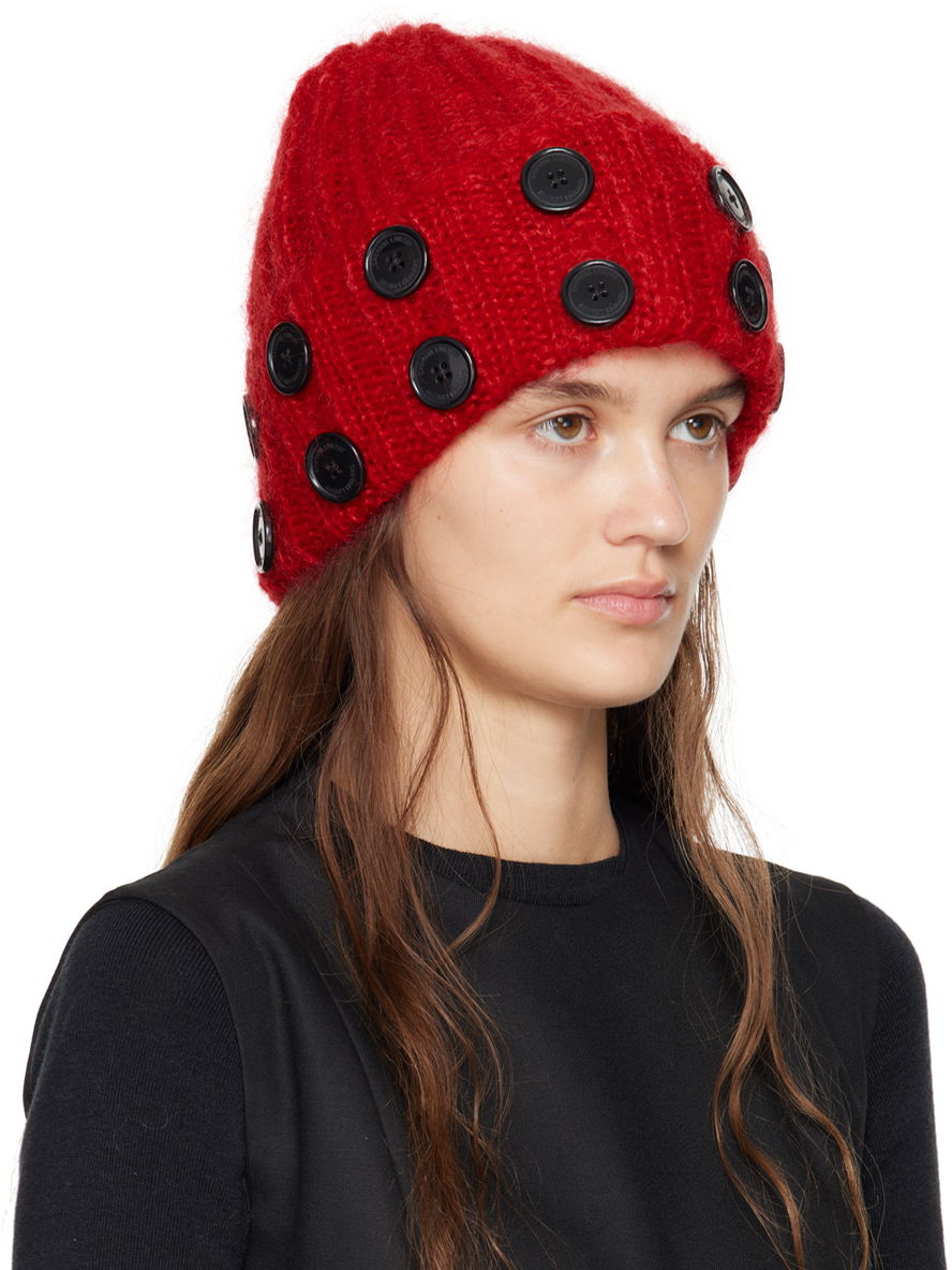 Kulicha Chopova Lowena Chopova Lowena Mohair Beanie with Buttons Červená | 8277, 1