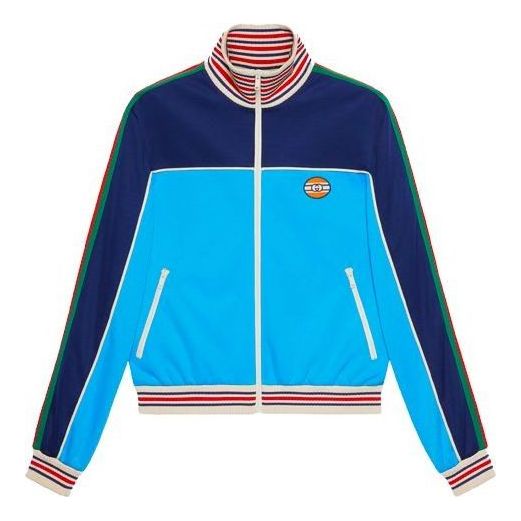 Mikina Gucci Technical Jersey Zip-Up Jacket With Web Modrá | 645206-XJC5N-4233
