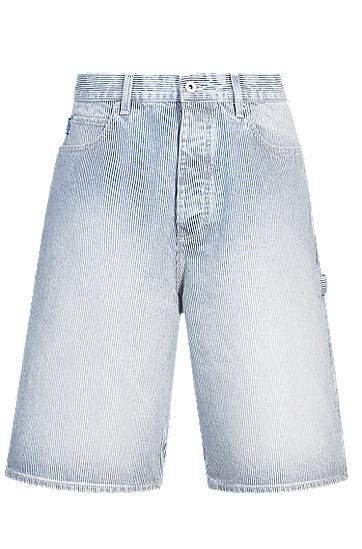 Šortky BOSS Striped Denim Wide-Leg Shorts Modrá | 50534609