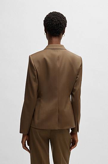 Bunda BOSS Slim-Fit Virgin Wool Blazer Hnedá | 50543763, 1