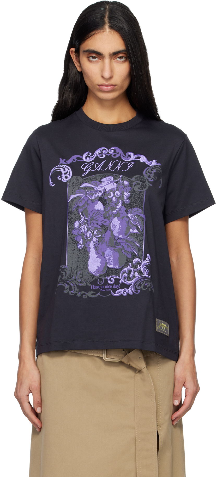 Tričko GANNI Cotton Damask Relaxed T-shirt Čierna | T4240