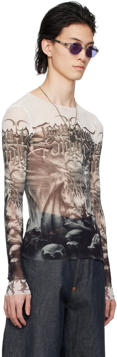 Tričko Jean Paul Gaultier Jean Paul Gaultier 'The Diablo' Graphic Mesh Long Sleeve T-Shirt Biela | 24/25-U-TO137-T546-0100, 3