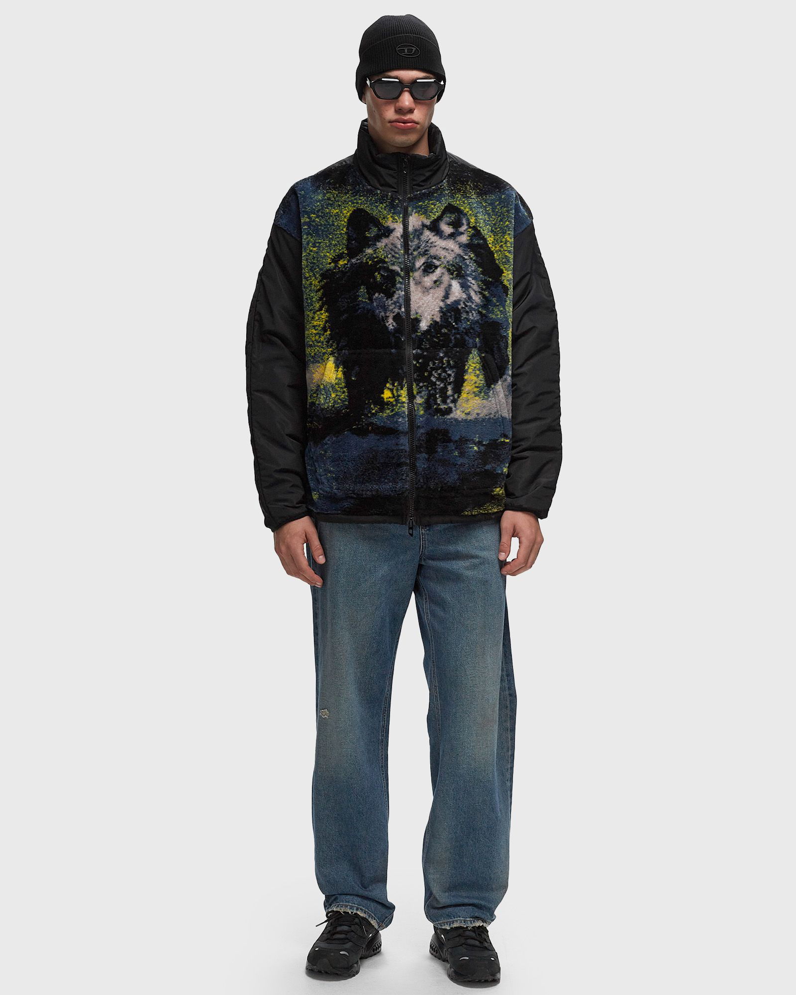 S-BERTO-TEDD Wolf Print Zip-Up Sweatshirt