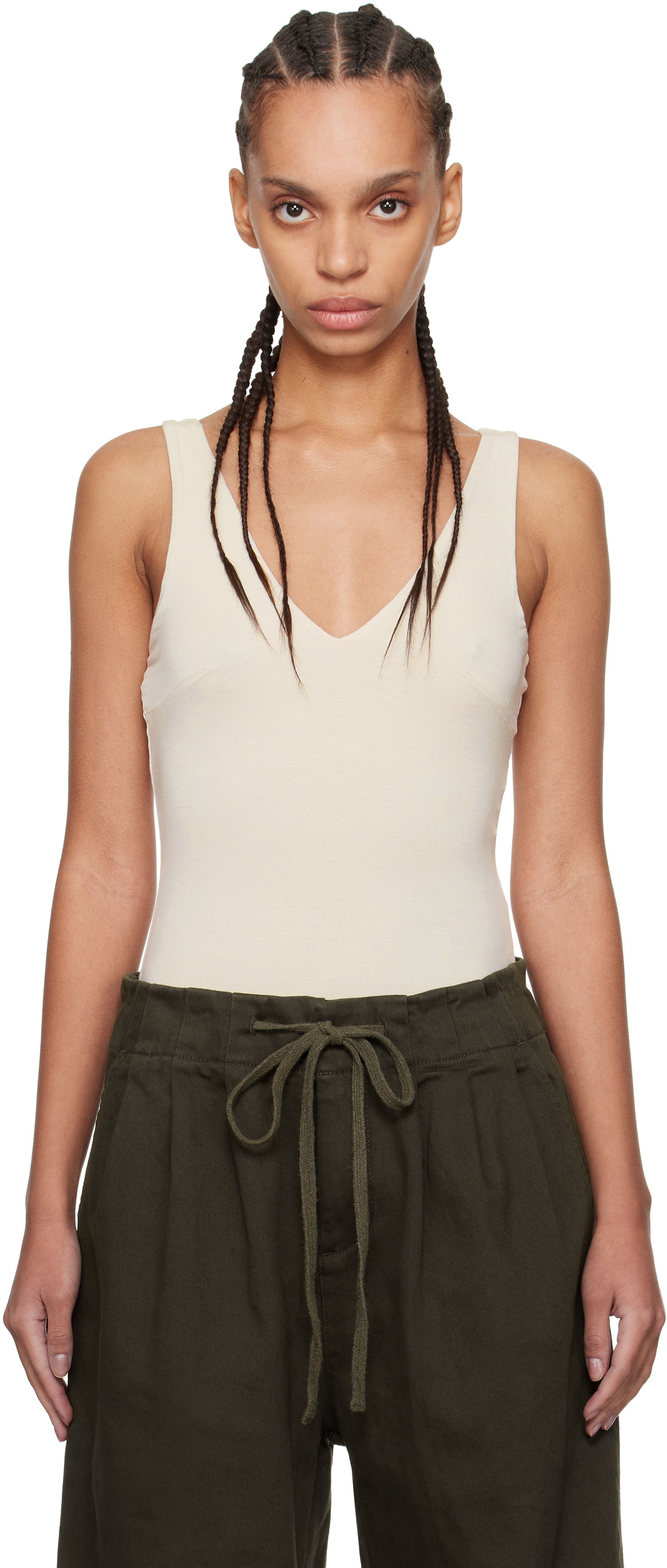 Tielko Entire Studios Off-White V-Neck Bodysuit Béžová | ES2603CR, 0