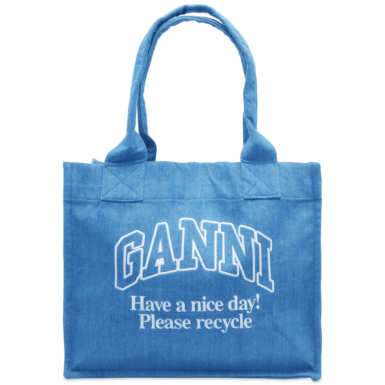 GANNI Large Denim Shopper Tote Bag