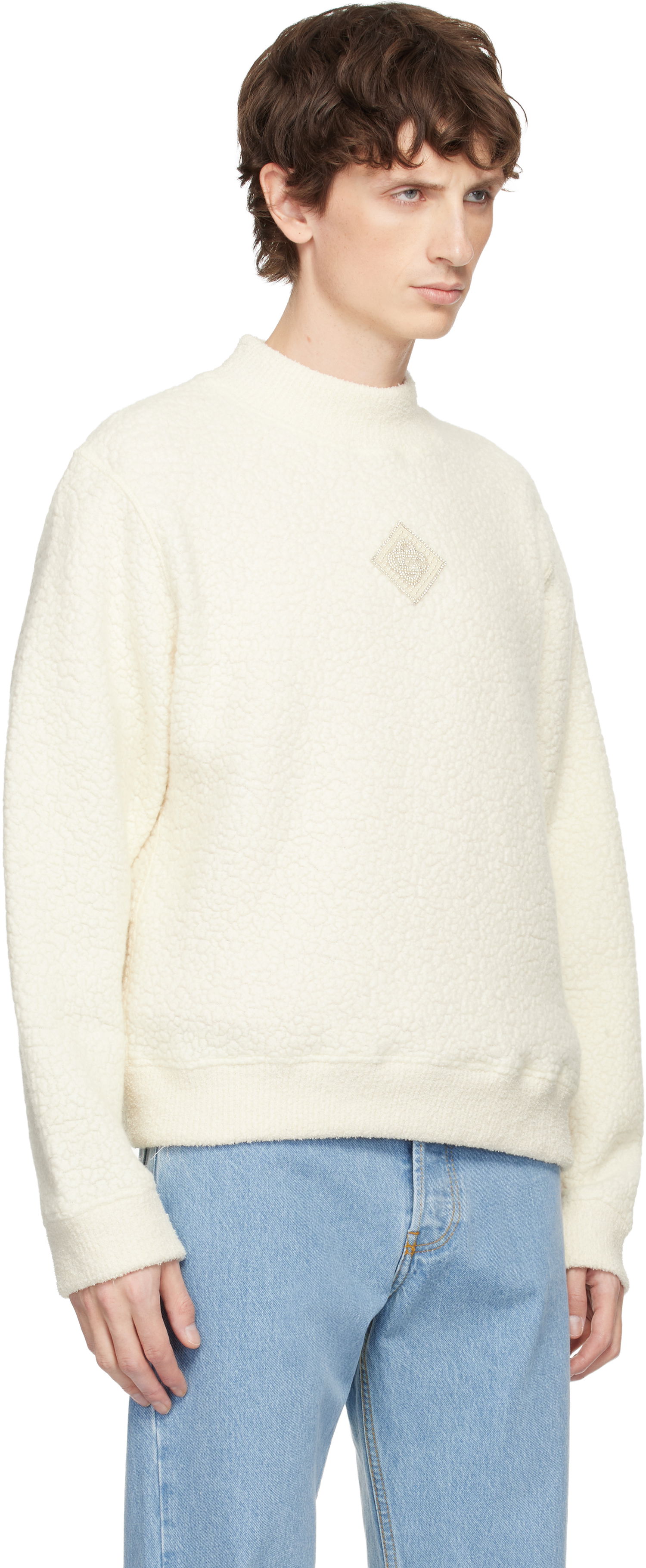 Sveter Casablanca Cashmere Bouclé Mock-Neck Sweater Biela | M-AW25-JTP-438-01, 1