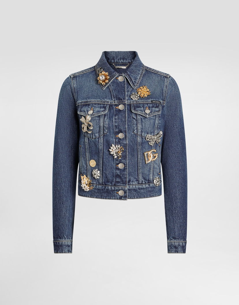 Bunda Dolce & Gabbana Dolce & Gabbana Embellished Denim Jacket Modrá | F9I46ZG8NC7S9001