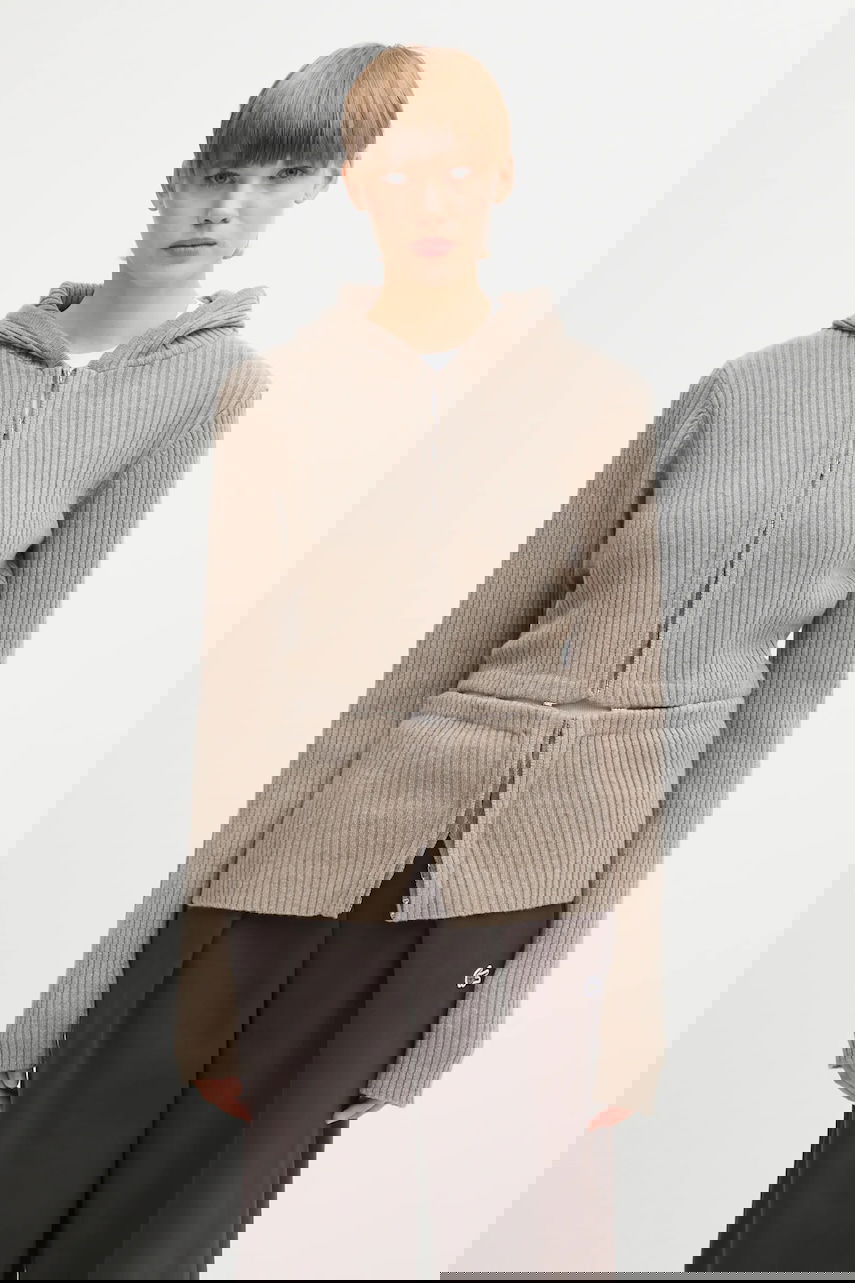 Sveter HELIOT EMIL Heliot Emil Ribbed Hooded Wool Zip Cardigan Béžová | AW25.W.07.084.DST19, 0