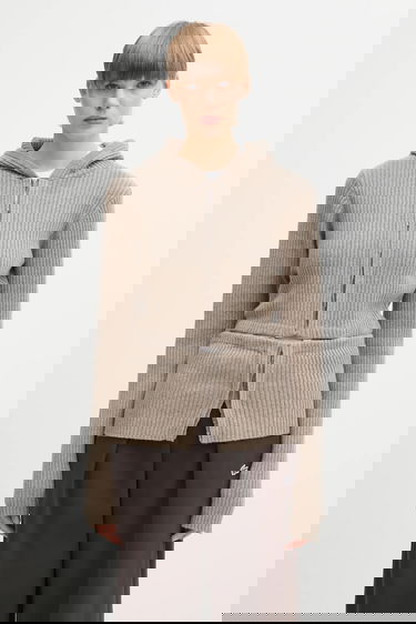 Sveter HELIOT EMIL Heliot Emil Ribbed Hooded Wool Zip Cardigan Béžová | AW25.W.07.084.DST19, 0