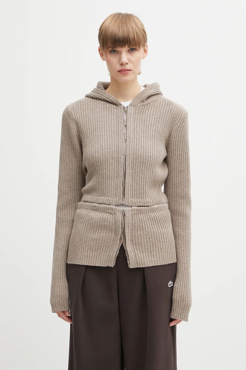 Sveter HELIOT EMIL Heliot Emil Ribbed Hooded Wool Zip Cardigan Béžová | AW25.W.07.084.DST19