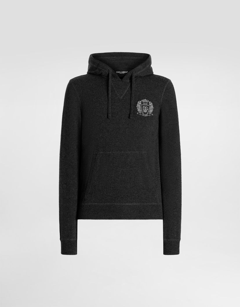 Mikina Dolce & Gabbana Smooth Cashmere Hoodie with Embroidered Milano Crest Čierna | GXX20ZJBWIRN1254