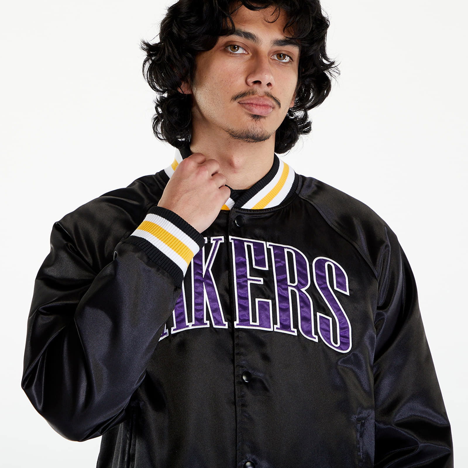 LA Lakers NBA Applique Satin Bomber Jacket UNISEX Black/ True Purple