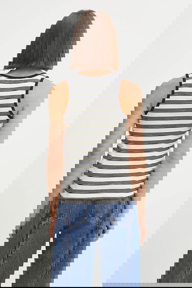 Tielko GANNI GANNI Women's Striped Soft Cotton Rib Tank Top Biela | T4144, 2