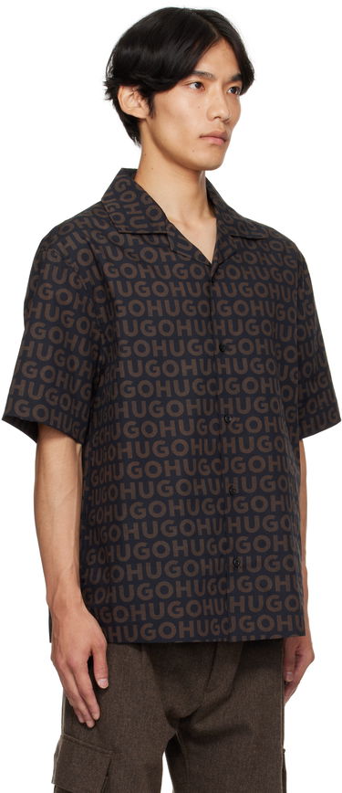 Košeľa BOSS Oversized-Fit Printed Cotton Poplin Shirt Zelené | 50545377, 2