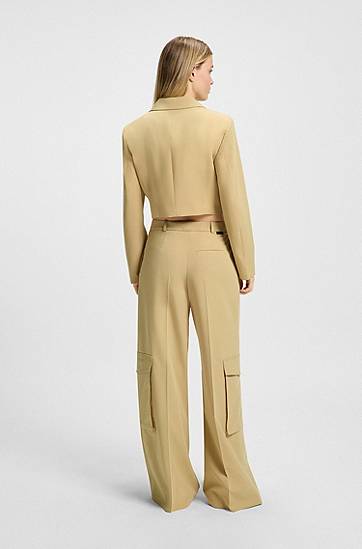 Bunda BOSS Cropped Blazer with Tie Closure Žltá | 50537589, 1