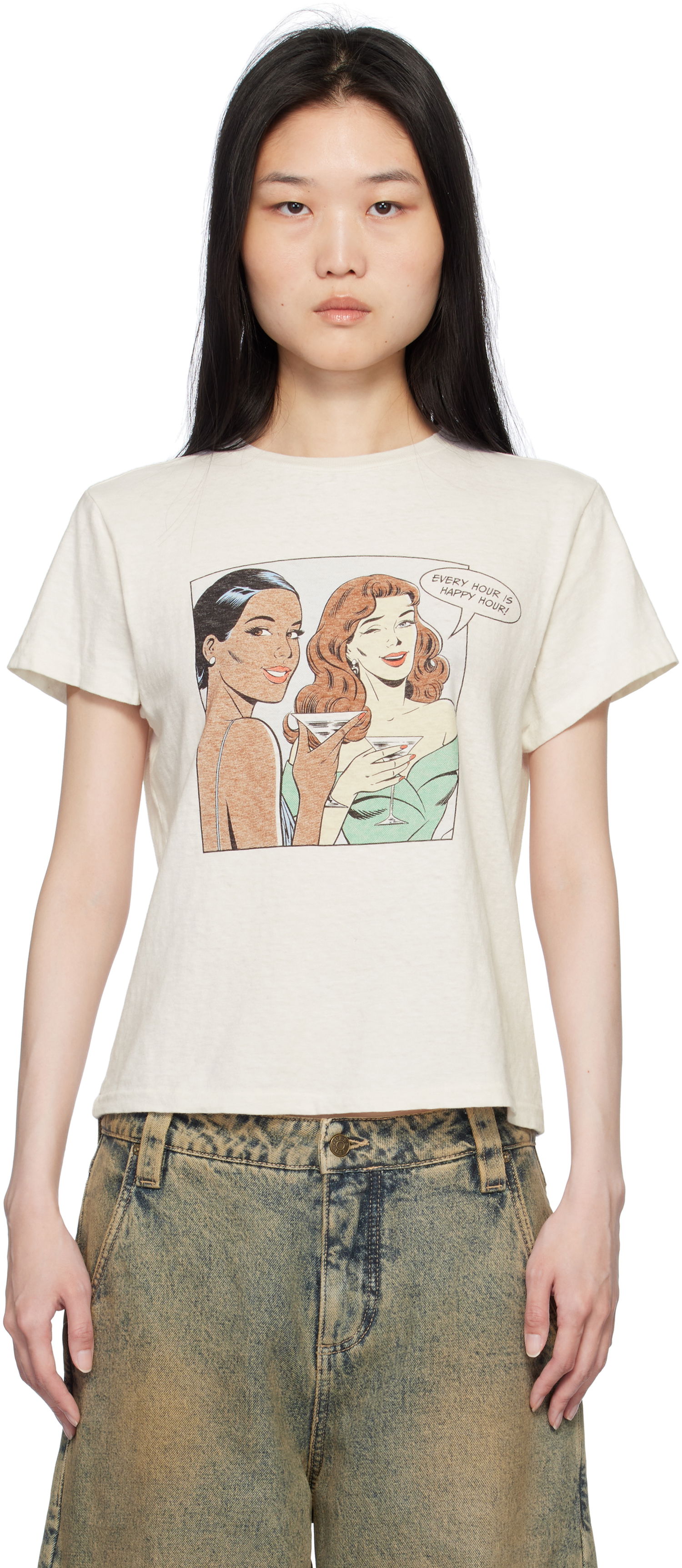 Tričko RE/DONE Classic 'Happy Hour' Graphic Print T-Shirt Biela | 024-02WCGT315, 0