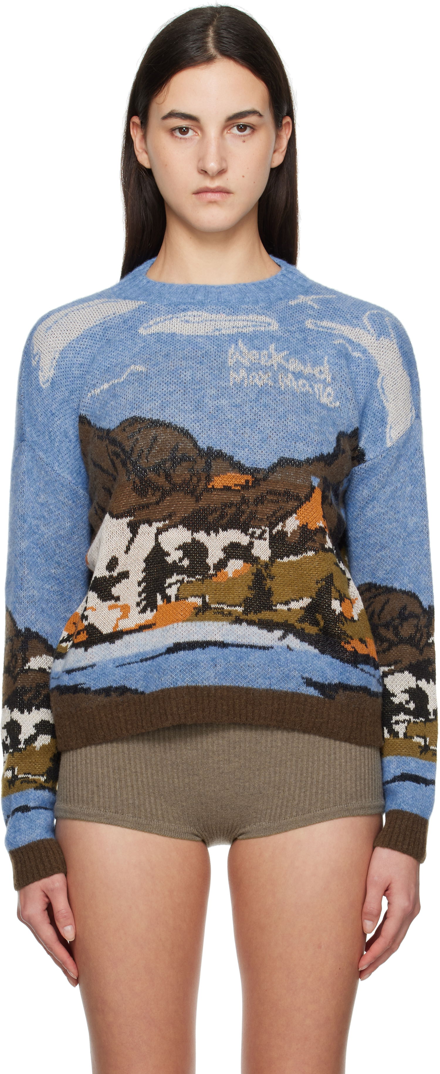 Sveter Max Mara Weekend Landscape Print Wool Blend Sweater Modrá | 2425366272600 MM12204, 0