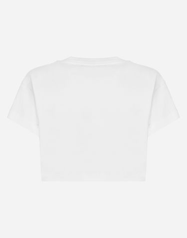 Tričko Dolce & Gabbana Cropped Jersey T-shirt With Flower Appliqué Biela | F8U99ZGDCB1W0800, 1