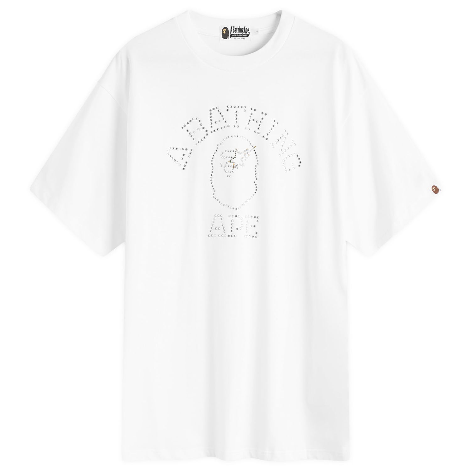 Tričko BAPE A Bathing Ape Rhinestone College T-Shirt Biela | 001CSK301307M-WHT, 0
