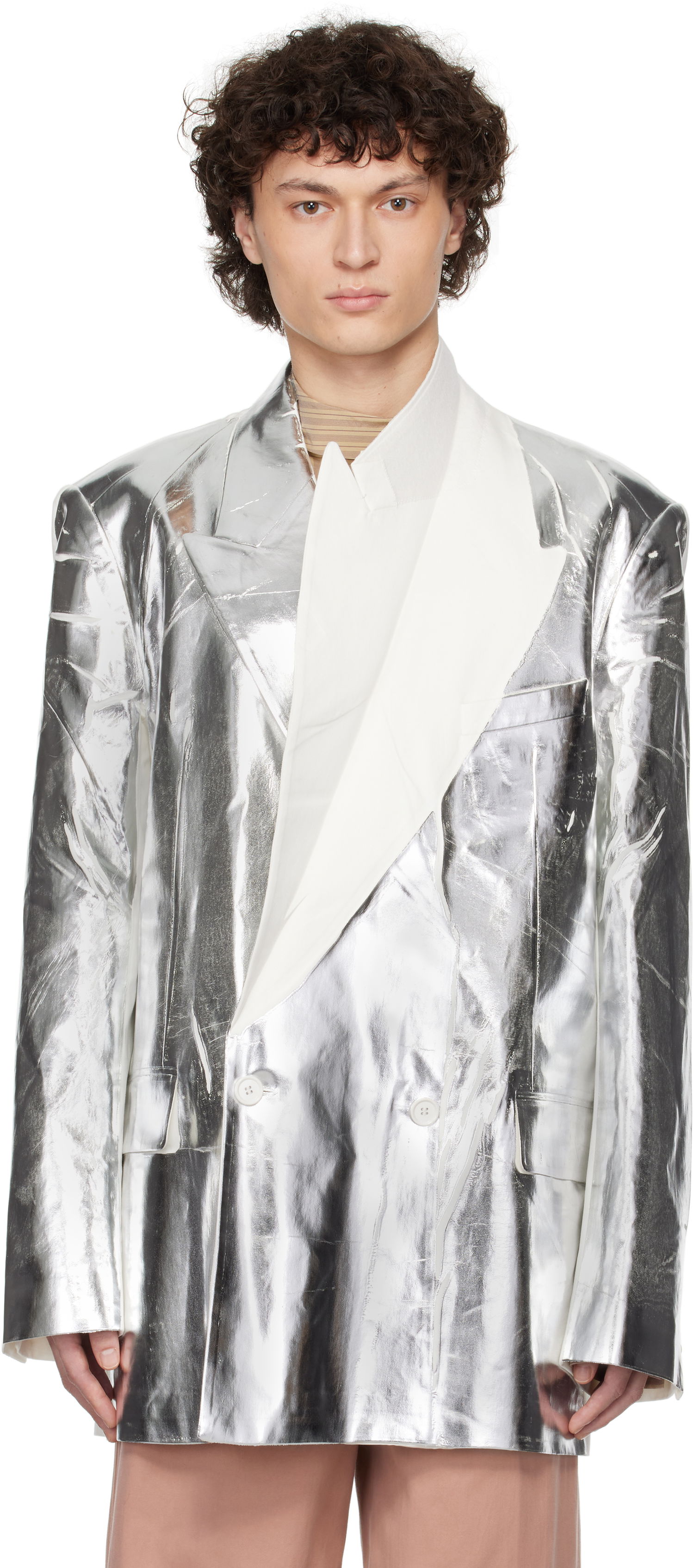 Bunda Dries Van Noten Dries Van Noten Double-Breasted Blazer Metalická | 251-020438-1522, 0