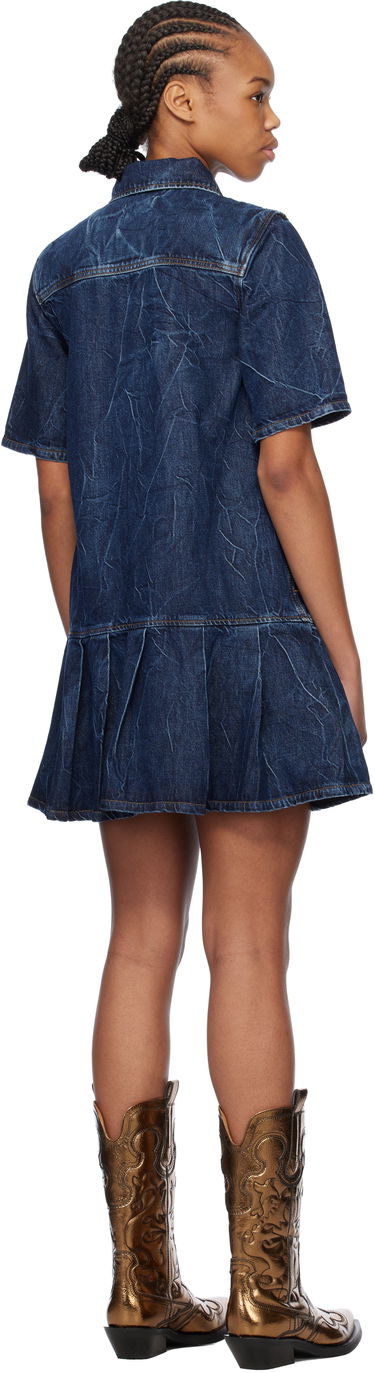 Šaty GANNI Ganni Crinkled Future Denim Mini Dress Modrá | J1594, 2