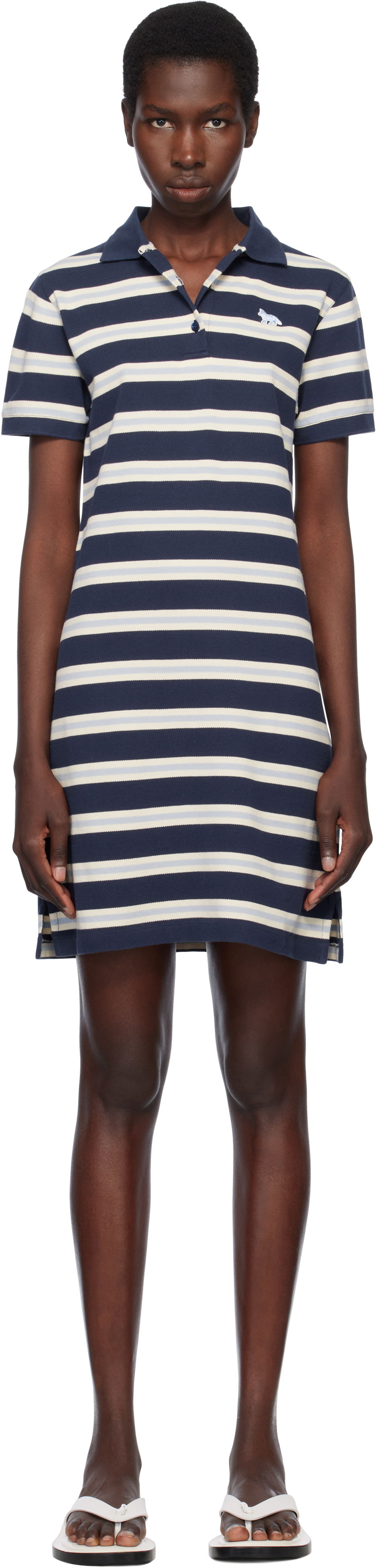 Šaty MAISON KITSUNÉ Maison Kitsuné Baby Fox Patch Striped Polo Dress Navy | OW01619KJ7010, 0