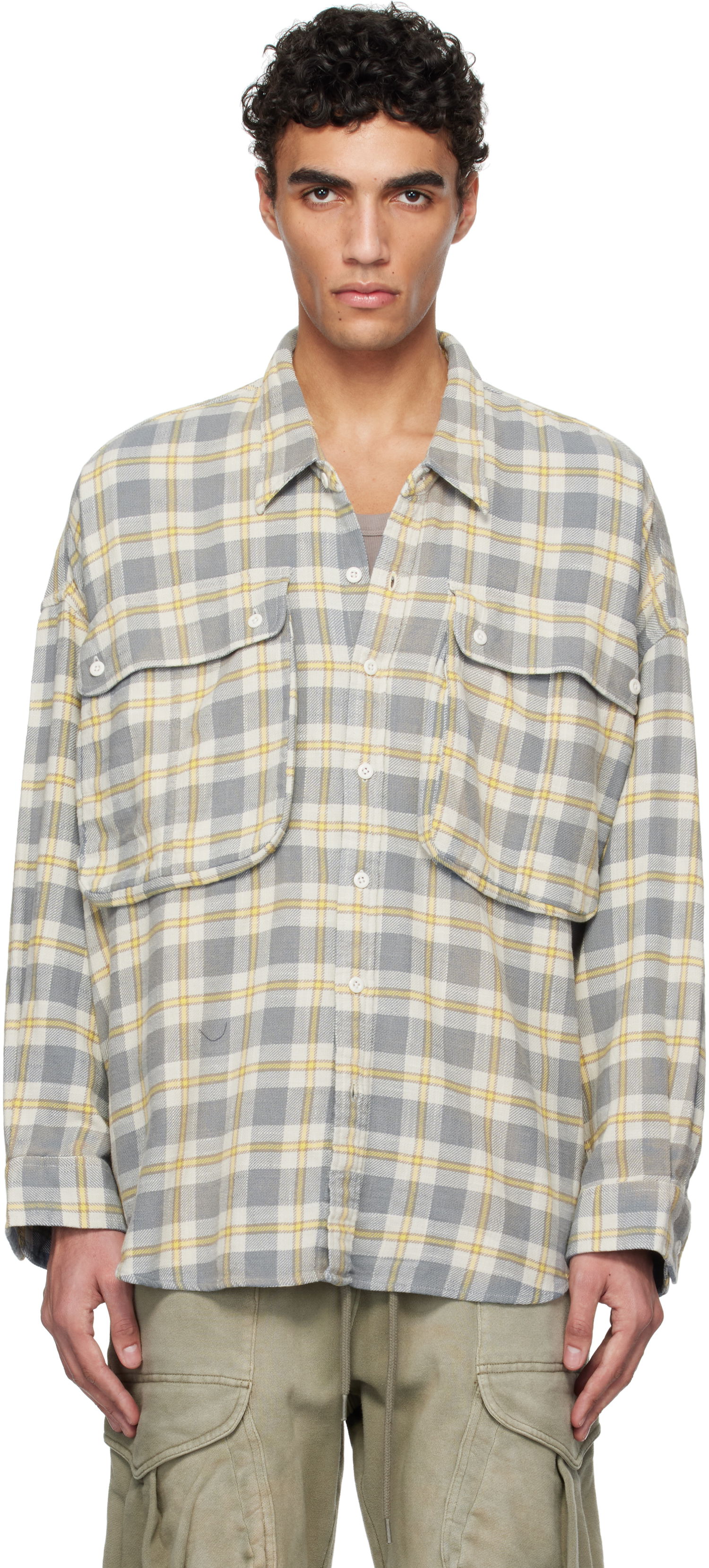 Košeľa R13 R13 Oversized Pocket Drop Neck Shirt Šedá | R13MR362-R467B, 0