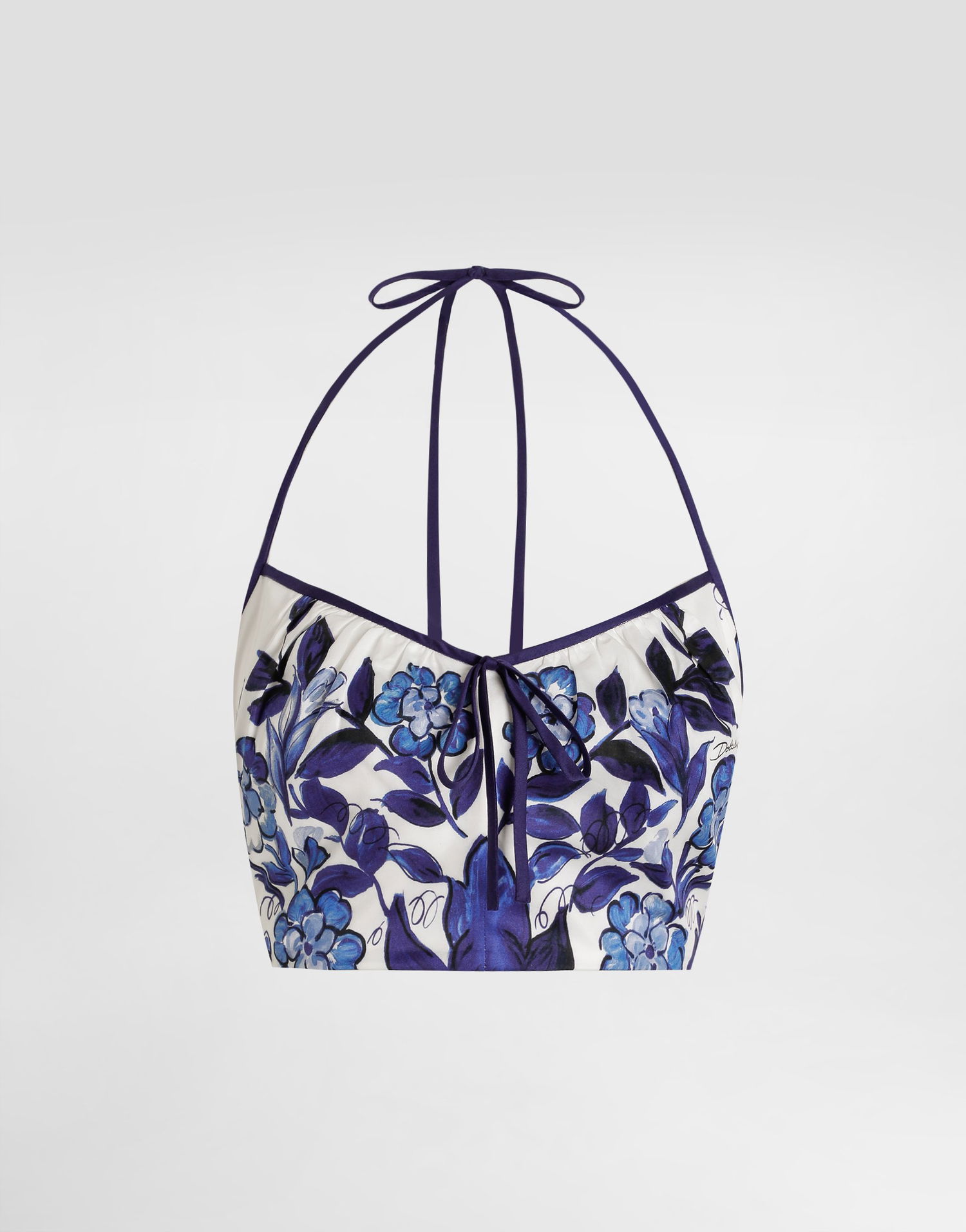 Crop Top Dolce & Gabbana Dolce & Gabbana Majolica-Print Cotton Satin Halter Top Biela | I7S10WHS5T1HY3TN, 0