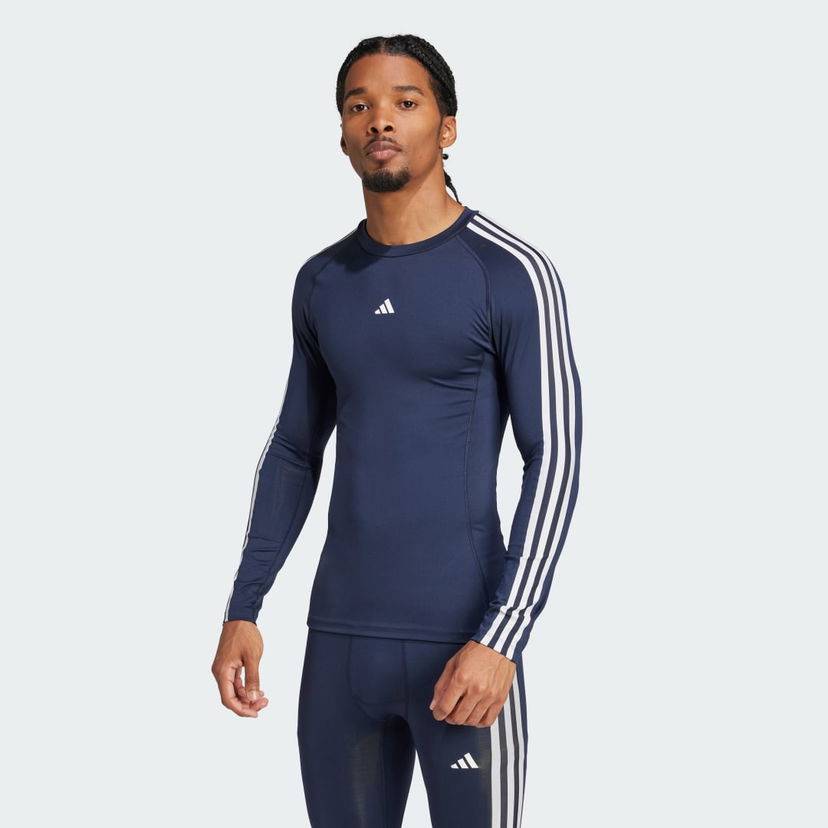 Tričko adidas Performance Techfit Compression Training 3-Stripes Long Sleeve Tee Modrá | IW0657