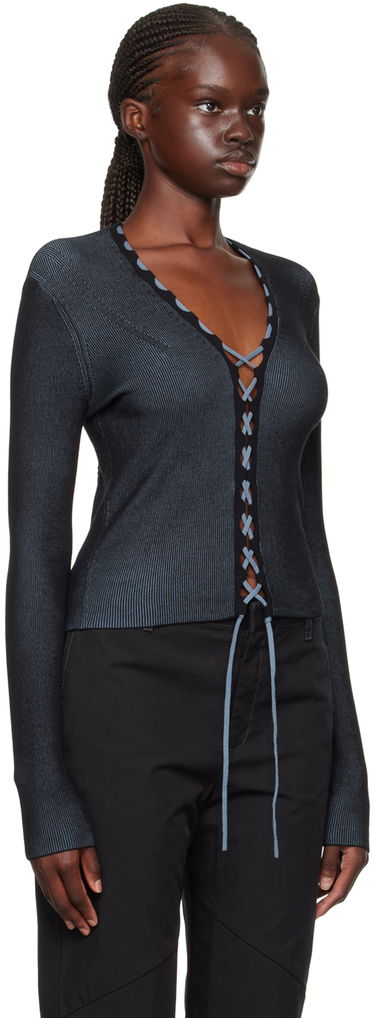 Sveter Dion Lee Lace-Up Ribbed Cardigan Čierna | C7222F23, 1