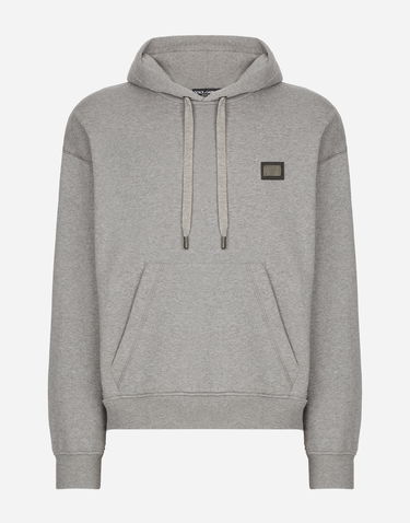 Mikina Dolce & Gabbana Jersey Hoodie With Branded Tag Šedá | G9ZU0TG7F2GS8291, 0