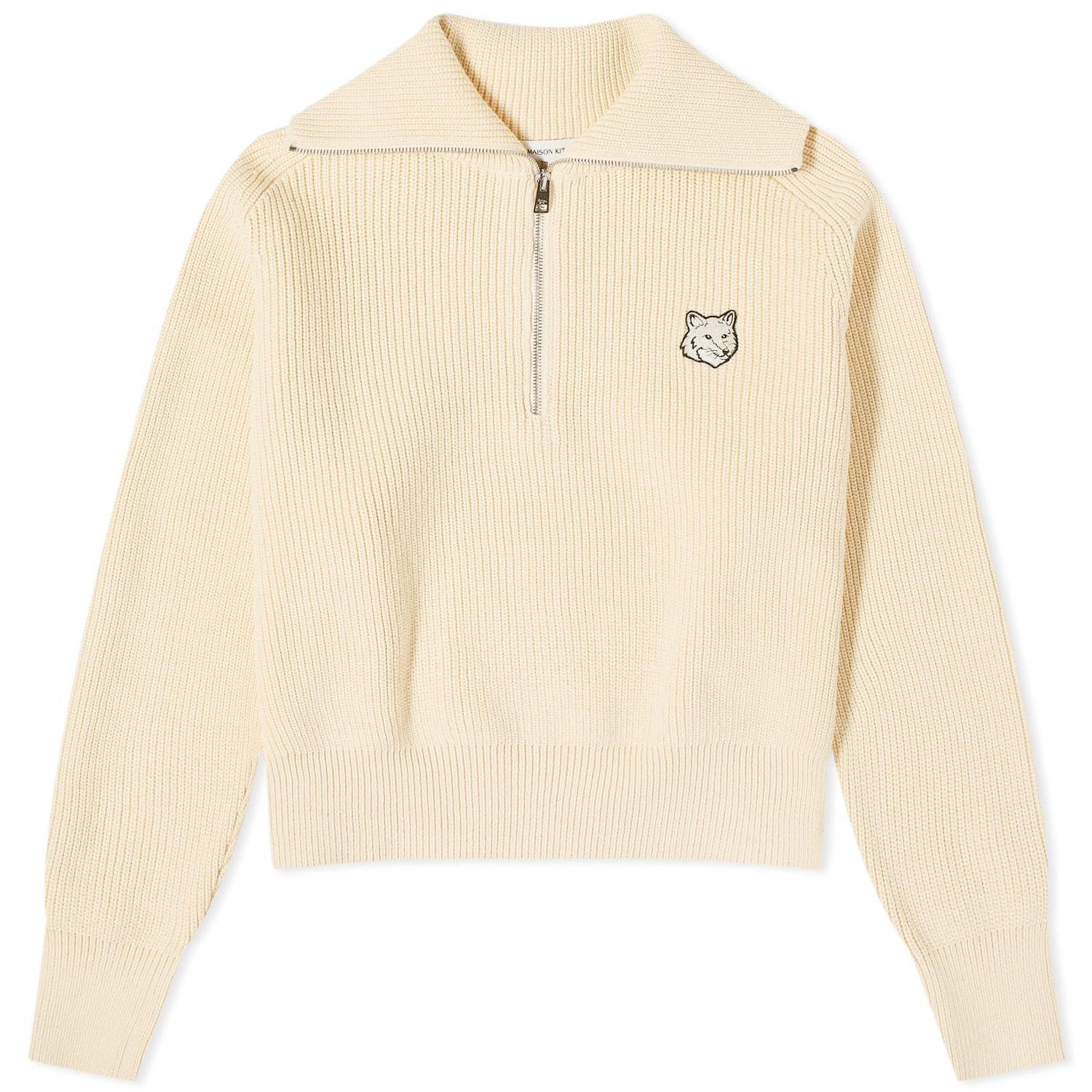 Sveter MAISON KITSUNÉ Maison Kitsuné Bold Fox Head Patch Half Zip Jumper Béžová | MW00807KT1098-P205, 0