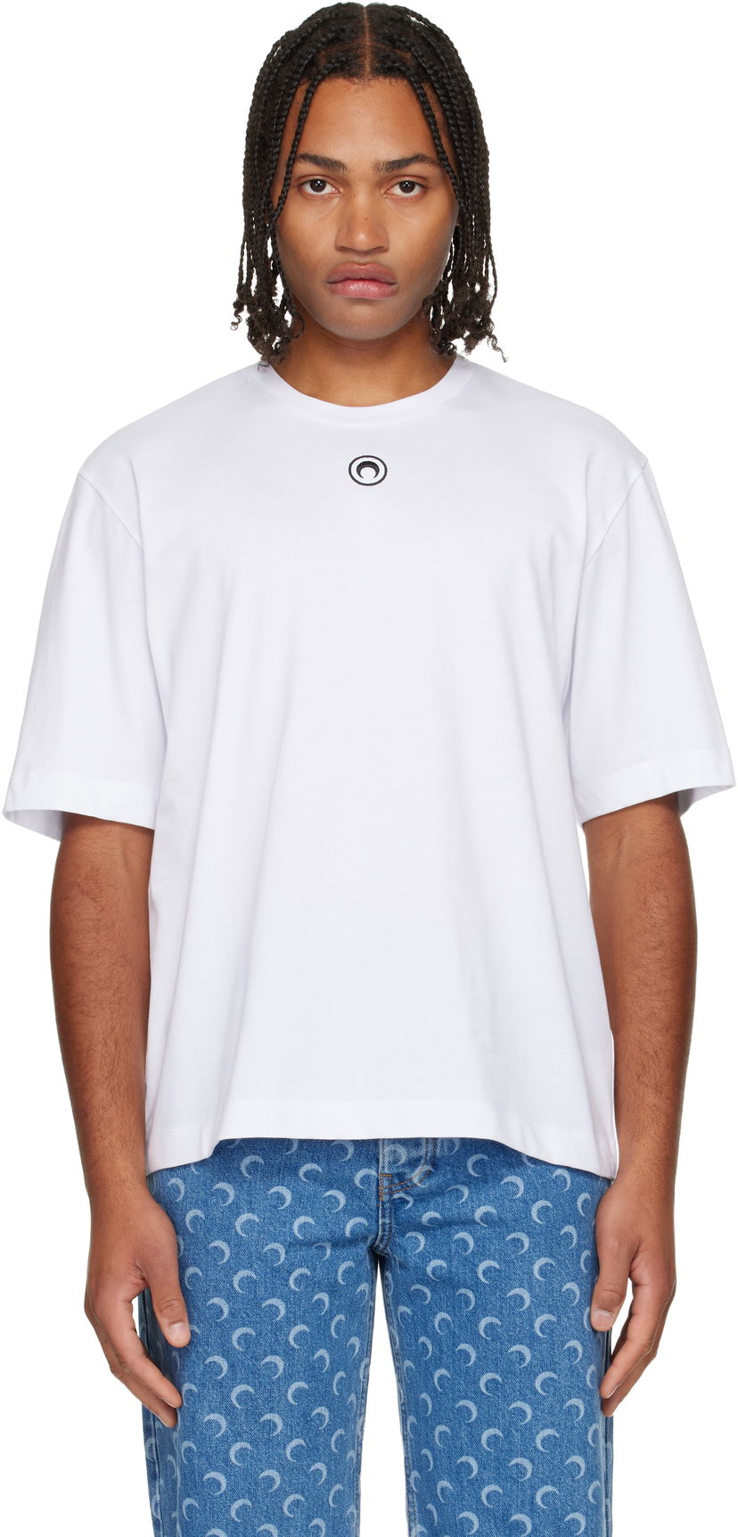 Tričko Marine Serre Moon Logo Jersey Loose Fit Short Sleeve T-Shirt Biela | MTT077BCJER0009