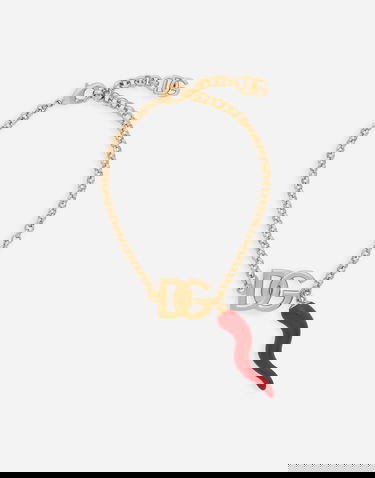 Náramok Dolce & Gabbana Gold Chain Bracelet With Logo And Horn Pendant Červená | WBQ6C1W1111ZOO00, 2