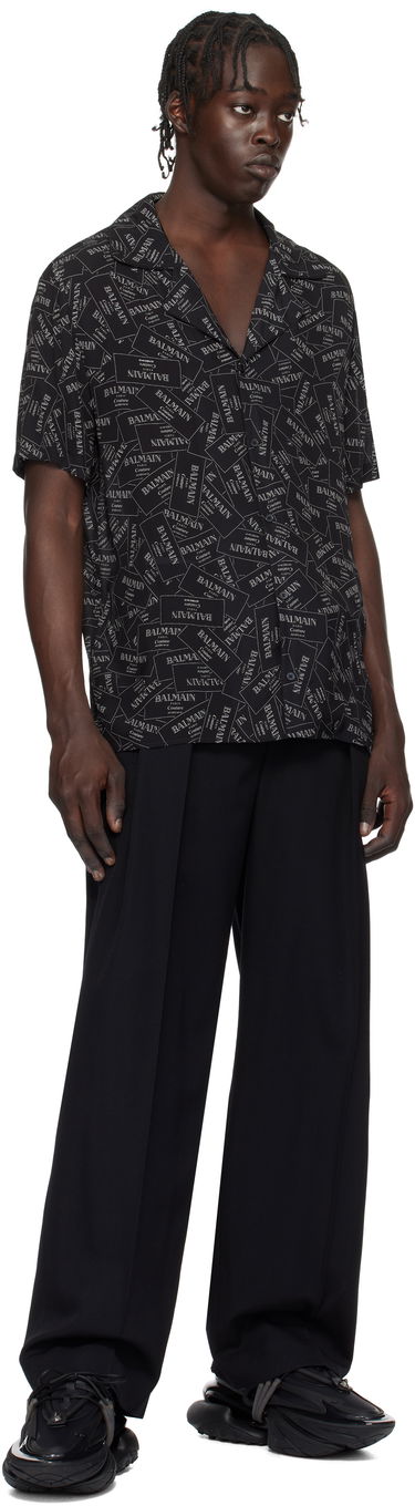 Košeľa Balmain All-Over Label Print Shirt Čierna | EH1HN070VH56, 3