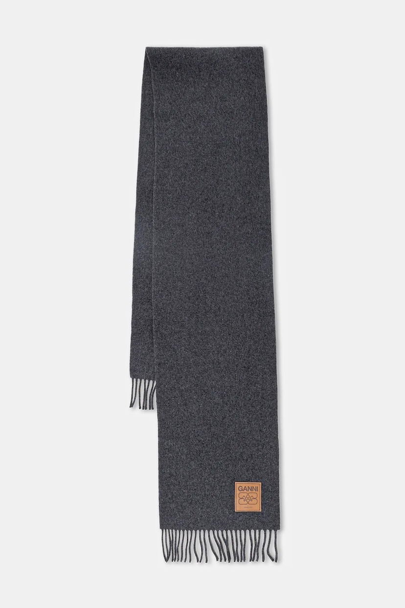 Šál GANNI Smooth Double Face Wool Solid Scarf Šedá | A6932