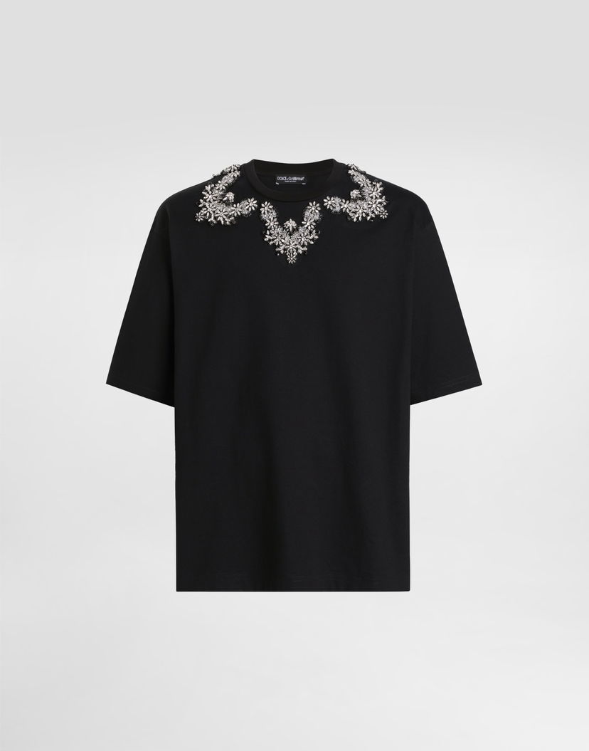Tričko Dolce & Gabbana Jersey T-shirt with Crystal Embellishment Čierna | G8PB8ZHU7SDN0000