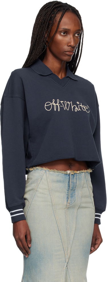 Sveter Off-White Embroidered Script Polo Sweater Navy | OWBA07BF25FLE0024C19, 1