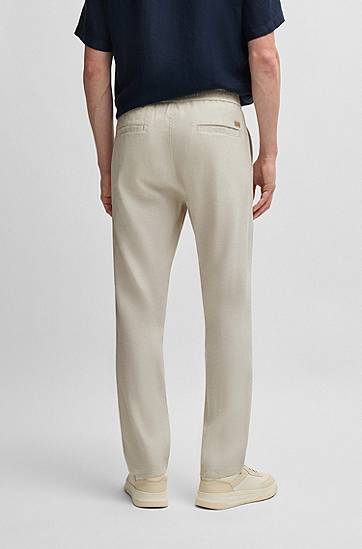 Nohavice BOSS Comfort-Stretch Linen-Blend Regular-Fit Trousers Béžová | 50536881, 1