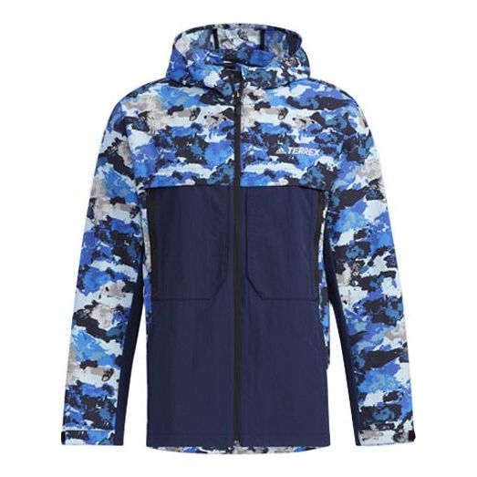 Vetrovka adidas Performance Terrex Festiv Camouflage Splicing Hooded Outdoor Jacket Modrá | GN7595, 0