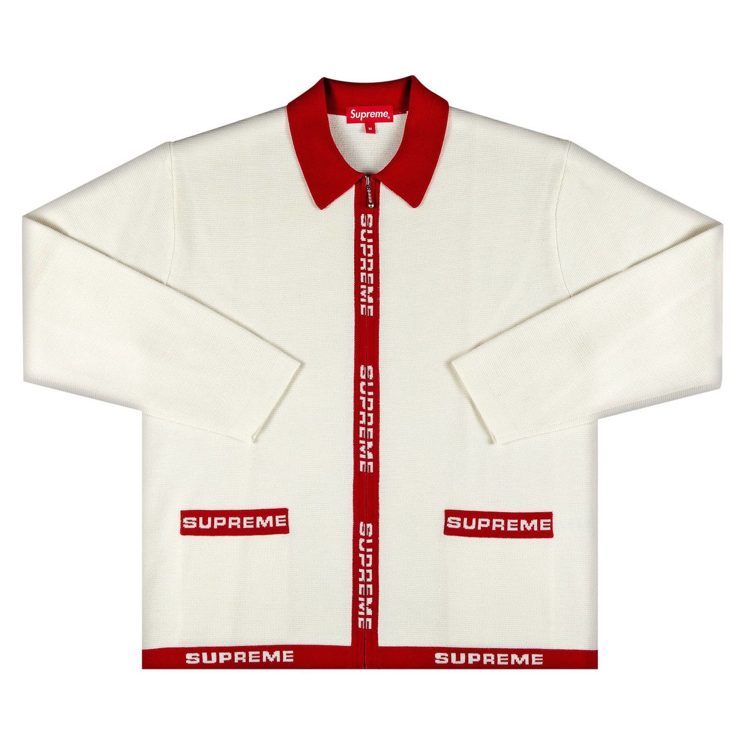 Sveter Supreme Logo Trim Zip Up Cardigan Biela | SS21SK12 WHITE, 1