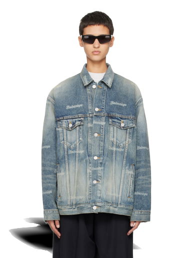 Bunda Balenciaga Printed Denim Jacket Tyrkysová | 745037 TNW01