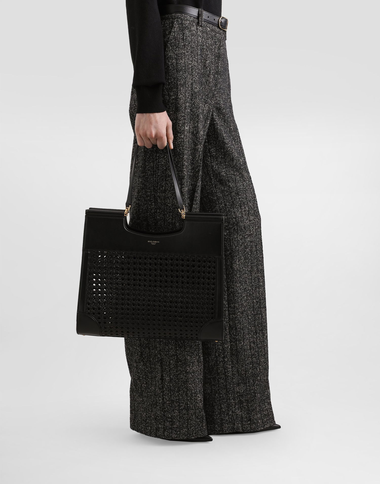 Tote bag Dolce & Gabbana Dolce & Gabbana Sicily Tote Bag with Straw and Calfskin Weave Čierna | BB7727B9S678B956, 1